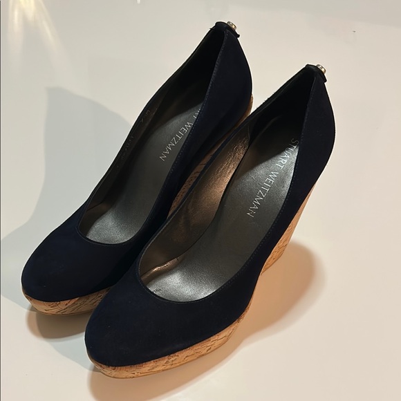 Stuart Weitzman Cookswoon Wedge in Navy Suede women’s Size 9.5 - Picture 6 of 12